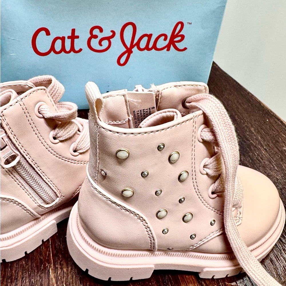 Cat & Jack Light Pink Girls Toddler Kid Boots with Studs, Size 6, NEW